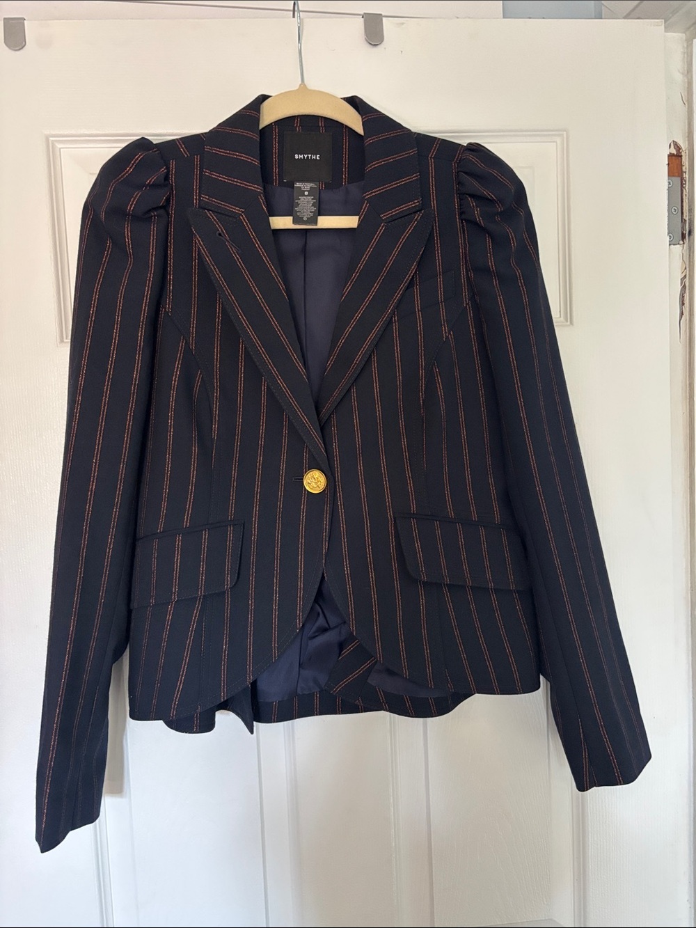 Smythe Navy Blazer with burnt sienna Pinstripes
